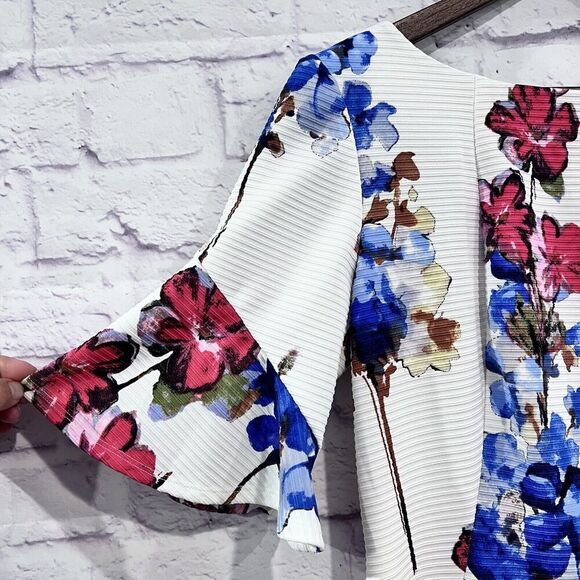 Julian Taylor Size 10 Midi White Floral Print Zip Back Ruffle Butterfly Sleeve - Picture 6 of 11